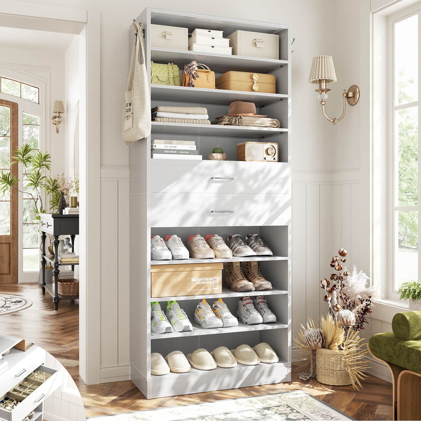 10-Tier Shoe Cabinet with 2 Drawers, 65cm Width Freestanding Closet Organizer