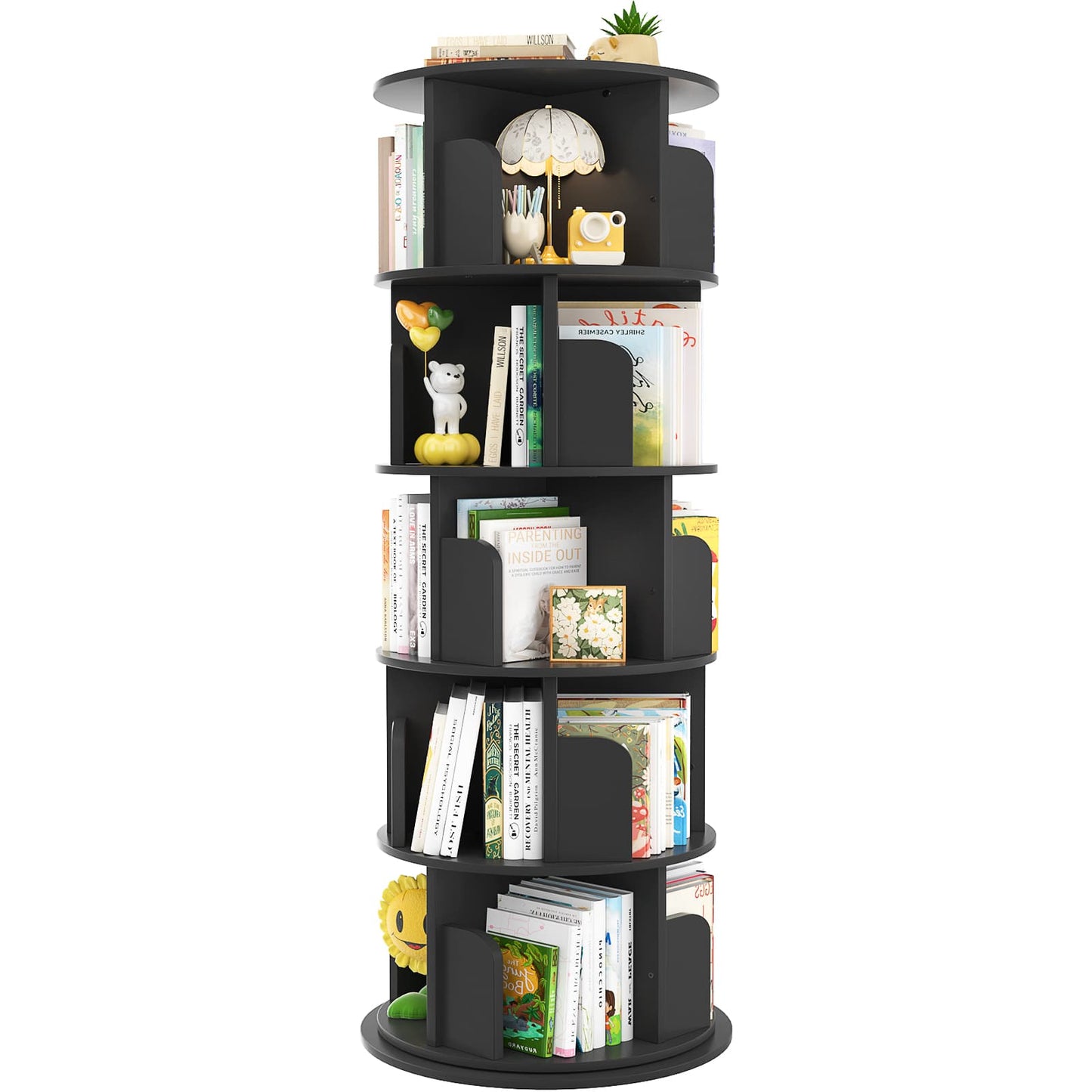 Rotating Bookshelf, 360 Display Wood Spinning Bookshelf Tower