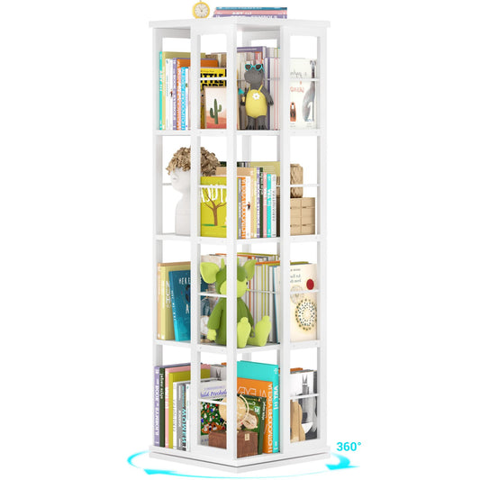 Rotating Bookshelf, Corner Bookshelf, 360 Display Wood Spinning Bookshelf