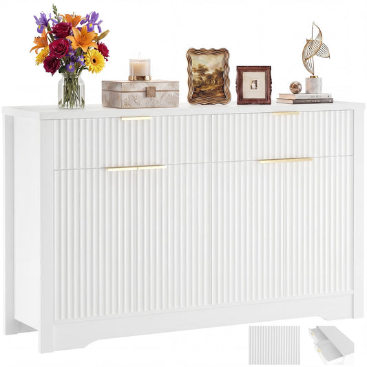 Buffet Cabinet with Storage, 55" Fluted Sideboard Buffet with Drawers