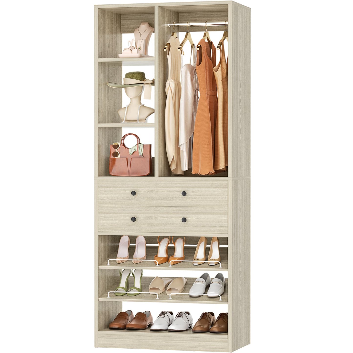 28-Inch Closet Organizer Tower – Free Standing Wardrobe Storage Unit with Drawers and Shelves, Closets System
