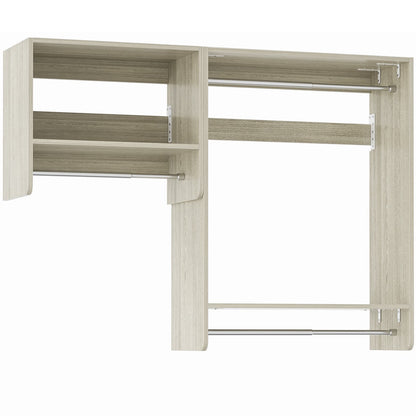 5FT Walk in Wood Clothing Rack with 3 Hanging Rods and 2 Shelves