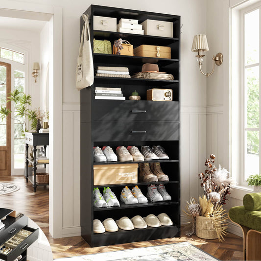 10-Tier Shoe Cabinet with 2 Drawers, 65cm Width Freestanding Closet Organizer
