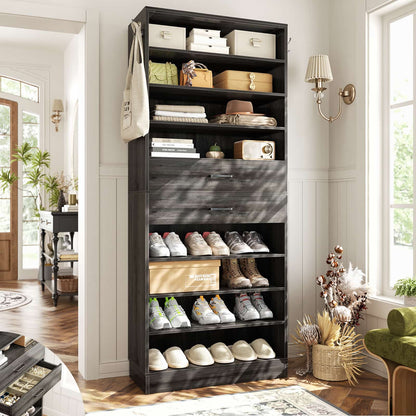 10-Tier Shoe Cabinet with 2 Drawers, 65cm Width Freestanding Closet Organizer
