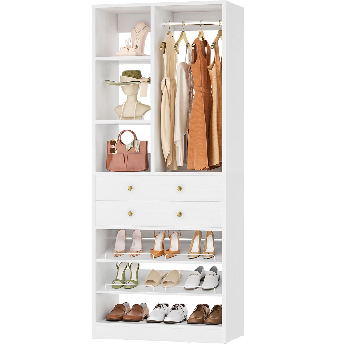 28-Inch Closet Organizer Tower – Free Standing Wardrobe Storage Unit with Drawers and Shelves, Closets System