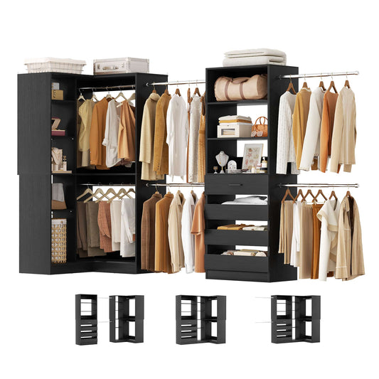 58"-152" Freestanding Closet System, Wardrobe Organizer with Drawers & Shelves, Corner Storage Unit for Bedroom/Living Room