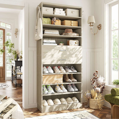 10-Tier Shoe Cabinet with 2 Drawers, 65cm Width Freestanding Closet Organizer