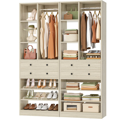 4.6ft Free Standing Closet Organizer with Drawers & Shelves, Heavy Duty 1200lb Capacity Wardrobe System