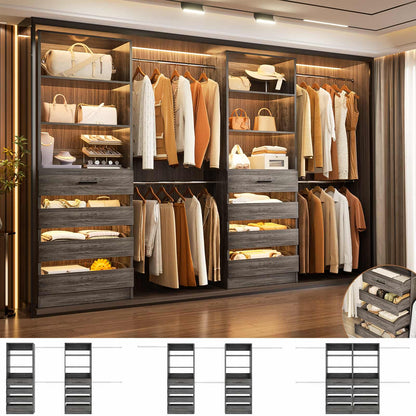 Adjustable Closet Organizer System (6-15Ft) with 8 Wooden Drawers & Modular Tower