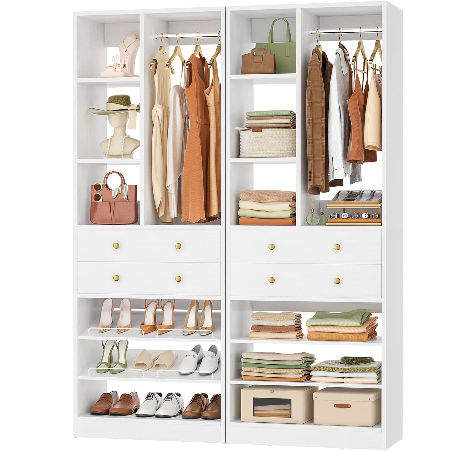 4.6ft Free Standing Closet Organizer with Drawers & Shelves, Heavy Duty 1200lb Capacity Wardrobe System