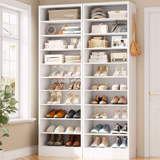 10 Tiers Tall Shoe Cabinet, 25.6" Wood Sturdy Shoe Rack