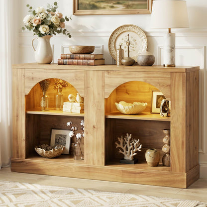 47" Arched LED Entryway Table - Farmhouse Console Table with Adjustable Shelves, Sofa Table, Sideboard Buffet Storage Cabinet