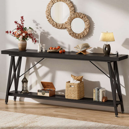 Console Table with Charging Station, 70.9 Inch Extra Long Sofa Table