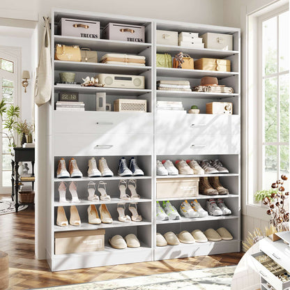 2-Pack 10-Tier Shoe Cabinet Set with 4 Drawers, 65cm Width Freestanding Organizer