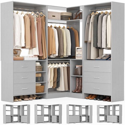 Closet System with 6 Drawers, 4 Hanging Rods & Corner Tower