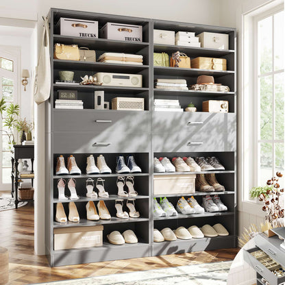 2-Pack 10-Tier Shoe Cabinet Set with 4 Drawers, 65cm Width Freestanding Organizer