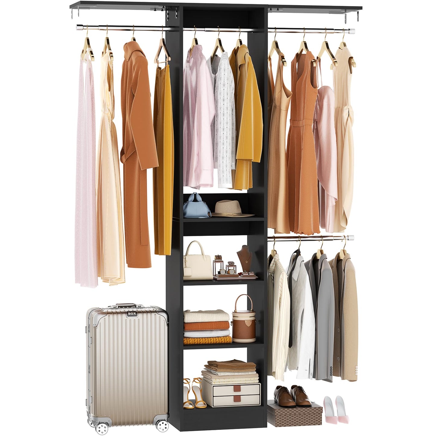 4FT Small Closet System with 4 Closet Rods & 3 Shelves