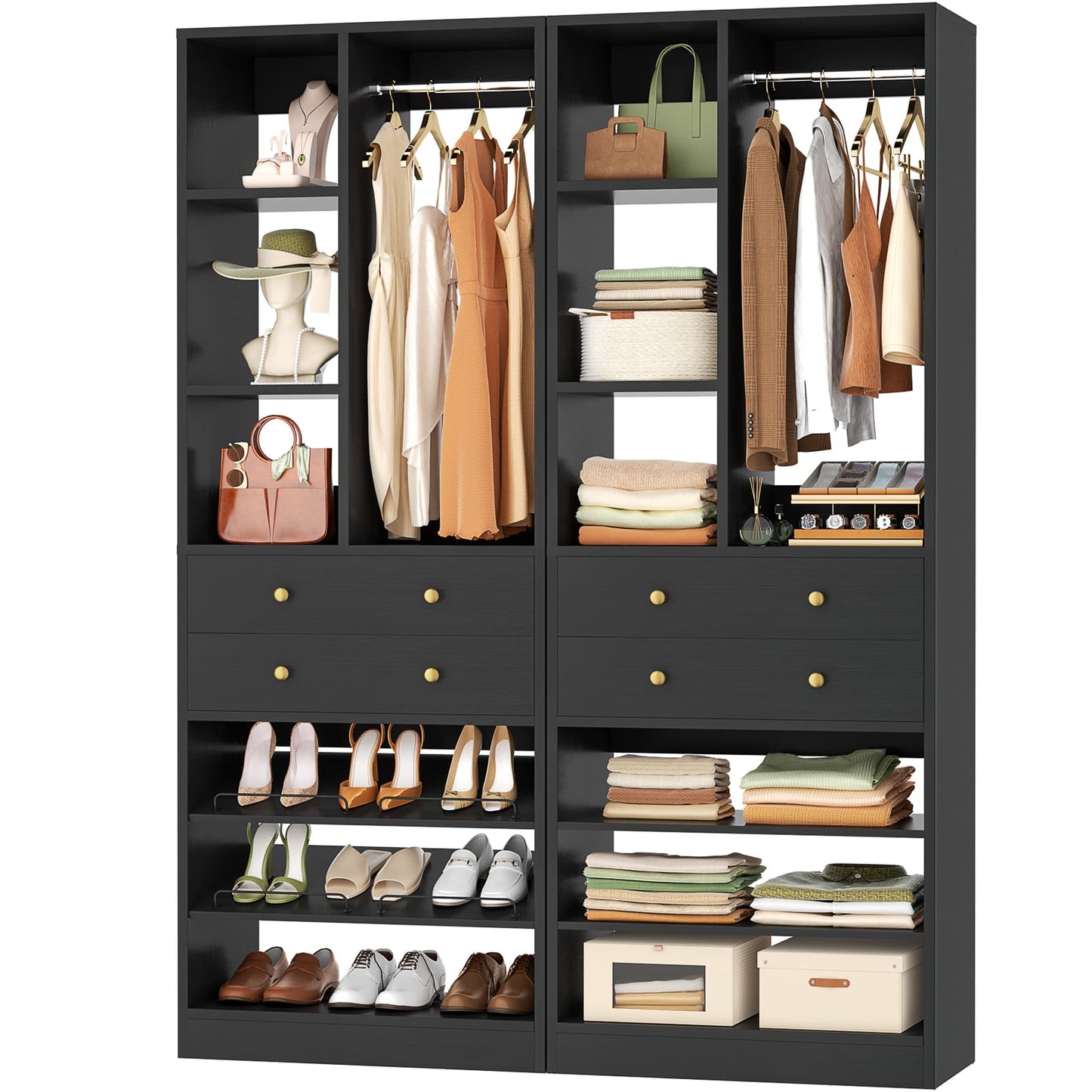 4.6ft Free Standing Closet Organizer with Drawers & Shelves, Heavy Duty 1200lb Capacity Wardrobe System