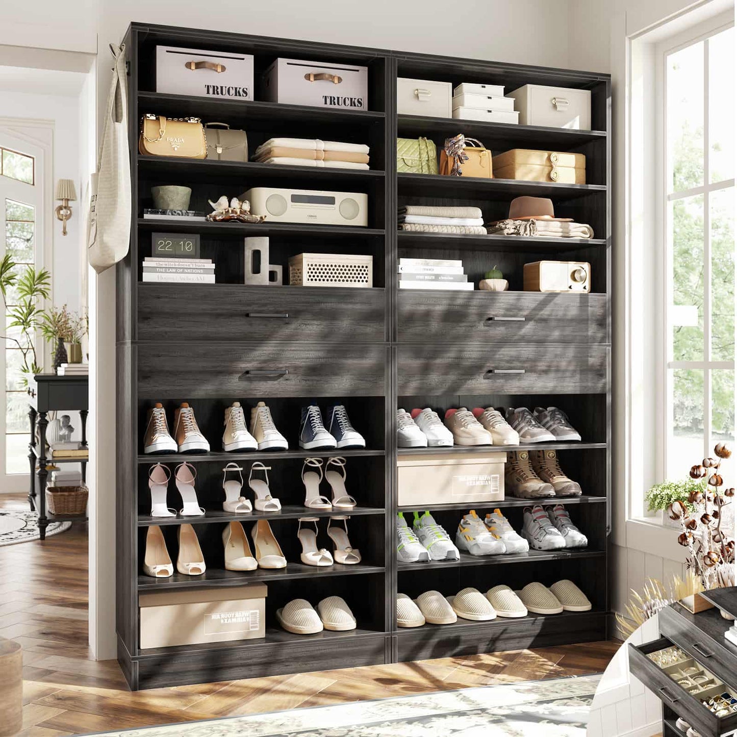 2-Pack 10-Tier Shoe Cabinet Set with 4 Drawers, 65cm Width Freestanding Organizer