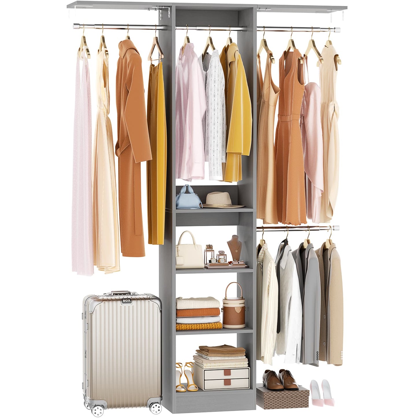 4FT Small Closet System with 4 Closet Rods & 3 Shelves