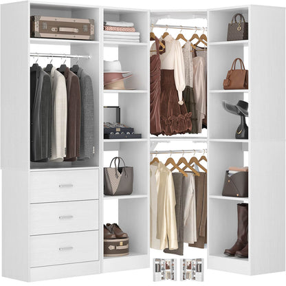 63.2" L X 39.2" W X 80" H Corner Closet System,Freestanding Closet Organizer System With 2 Drawers & 12 Shelves