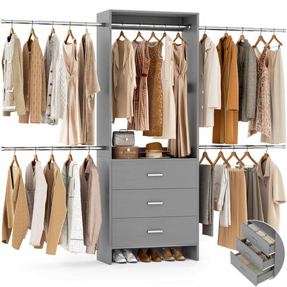 Closet System, Closet Organizer with 3 Wooden Drawers