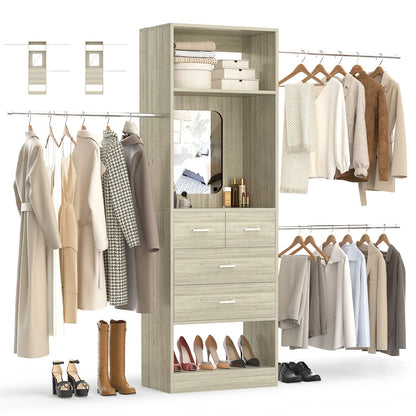 8FT Walk in Closet Systems Starter Kit with 25” Tower and 3 Extendable Hanging Rods
