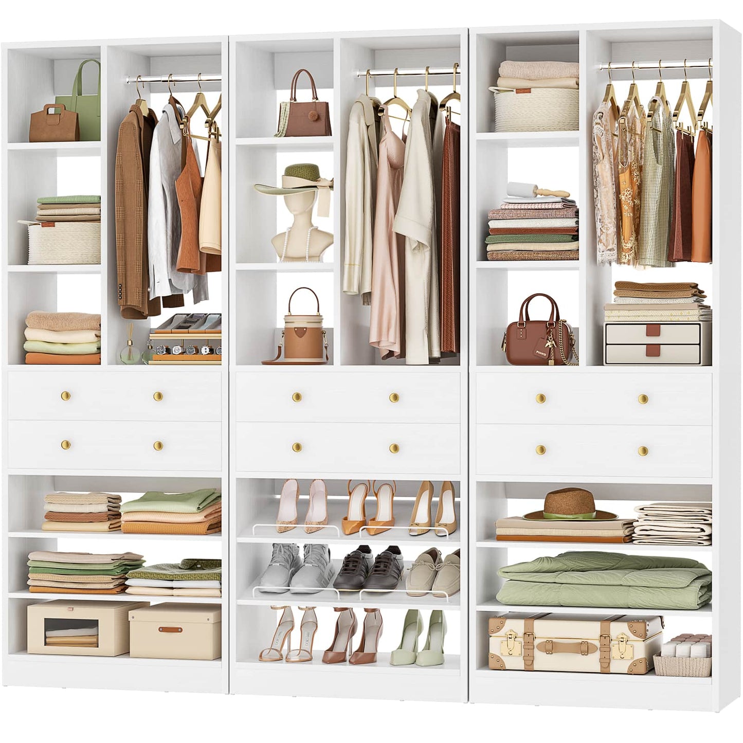 7 FT (84") Free Standing Closet Organizer System - Heavy Duty Wardrobe Tower with Drawers & Shelves