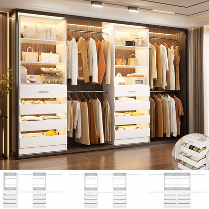 Adjustable Closet Organizer System (6-15Ft) with 8 Wooden Drawers & Modular Tower