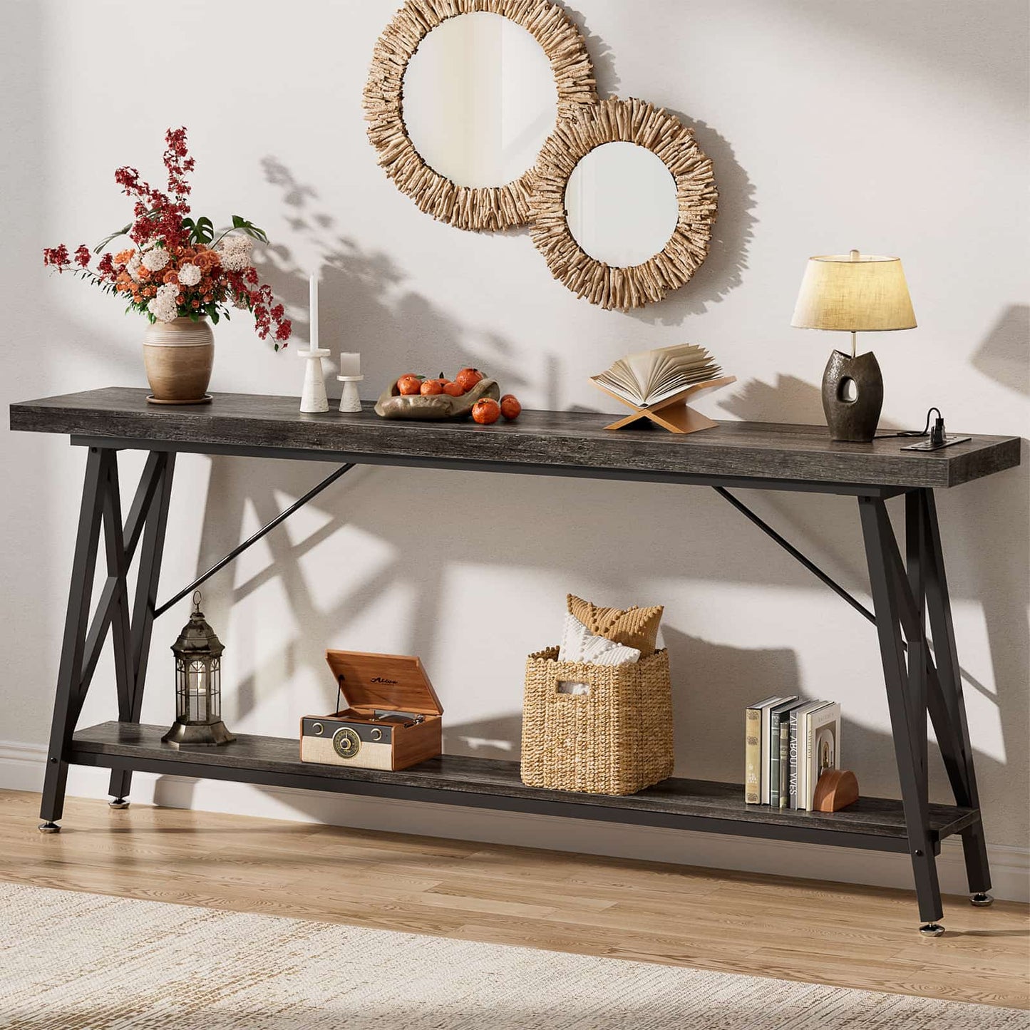 Console Table with Charging Station, 70.9 Inch Extra Long Sofa Table