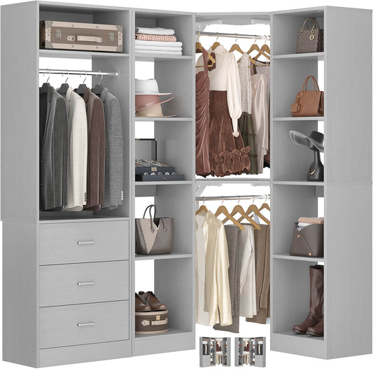 63.2" L X 39.2" W X 80" H Corner Closet System,Freestanding Closet Organizer System With 2 Drawers & 12 Shelves