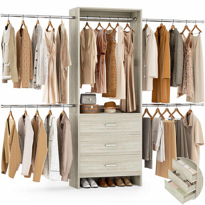 Closet System, Closet Organizer with 3 Wooden Drawers
