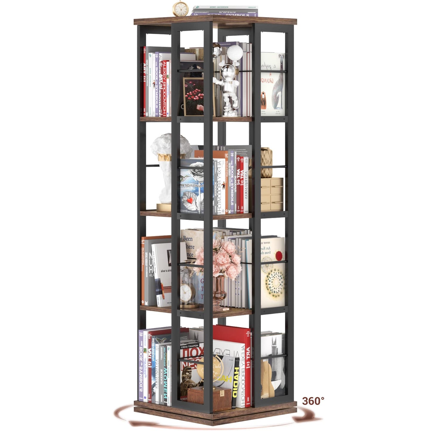 Rotating Bookshelf, Corner Bookshelf, 360 Display Wood Spinning Bookshelf