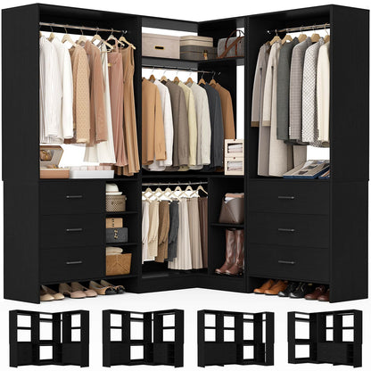 Closet System with 6 Drawers, 4 Hanging Rods & Corner Tower