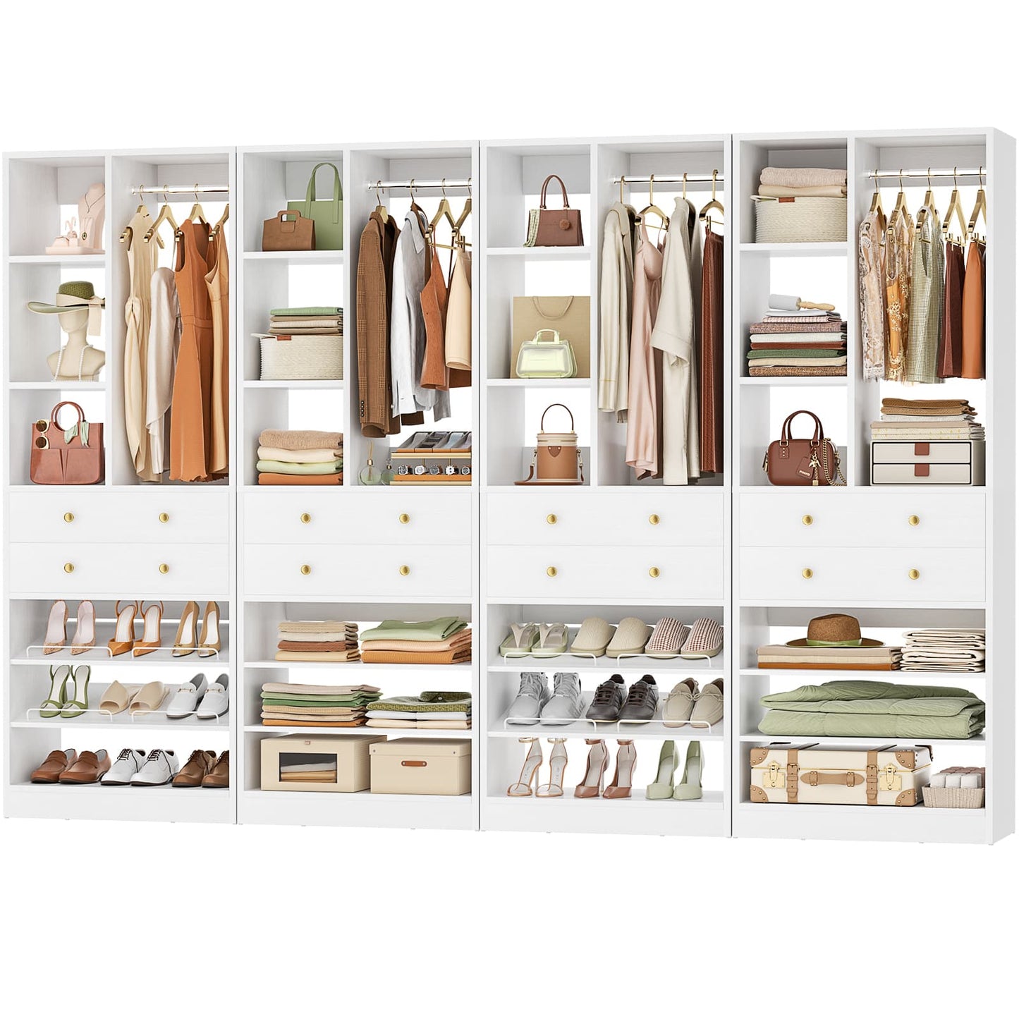 112 Inch (9.2 FT) Freestanding Wardrobe Closet Organizer with 8 Drawers & Shelves, Heavy Duty 2400+ lbs Capacity
