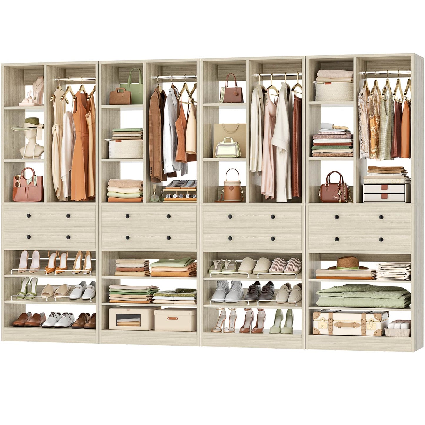 112 Inch (9.2 FT) Freestanding Wardrobe Closet Organizer with 8 Drawers & Shelves, Heavy Duty 2400+ lbs Capacity
