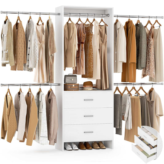 Closet System, Closet Organizer with 3 Wooden Drawers