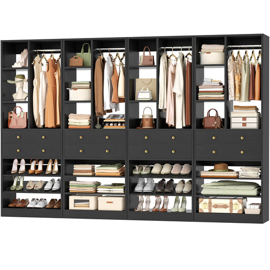 112 Inch (9.2 FT) Freestanding Wardrobe Closet Organizer with 8 Drawers & Shelves, Heavy Duty 2400+ lbs Capacity