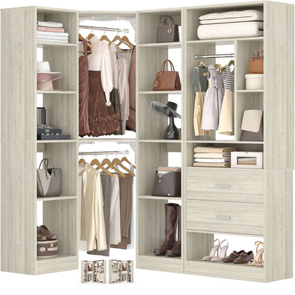 Closet System Closet Organizer, Wood Closet Organizer System,Walk-in Closet or Small Closets Wardrobe, Clothes Rack with Hanging Rods