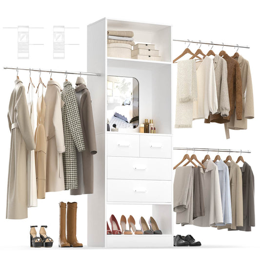 8FT Walk in Closet Systems Starter Kit with 25” Tower and 3 Extendable Hanging Rods