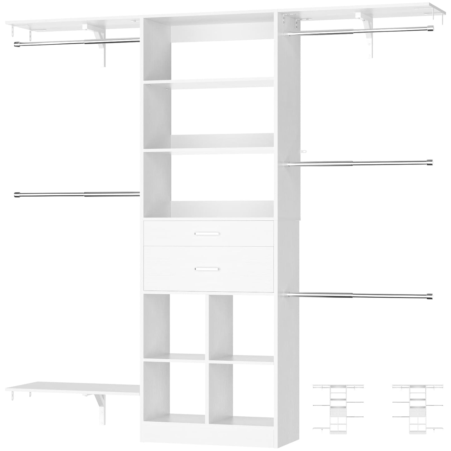 5FT Small Closet System, Baby Closet Organizer System with Wooden Drawers