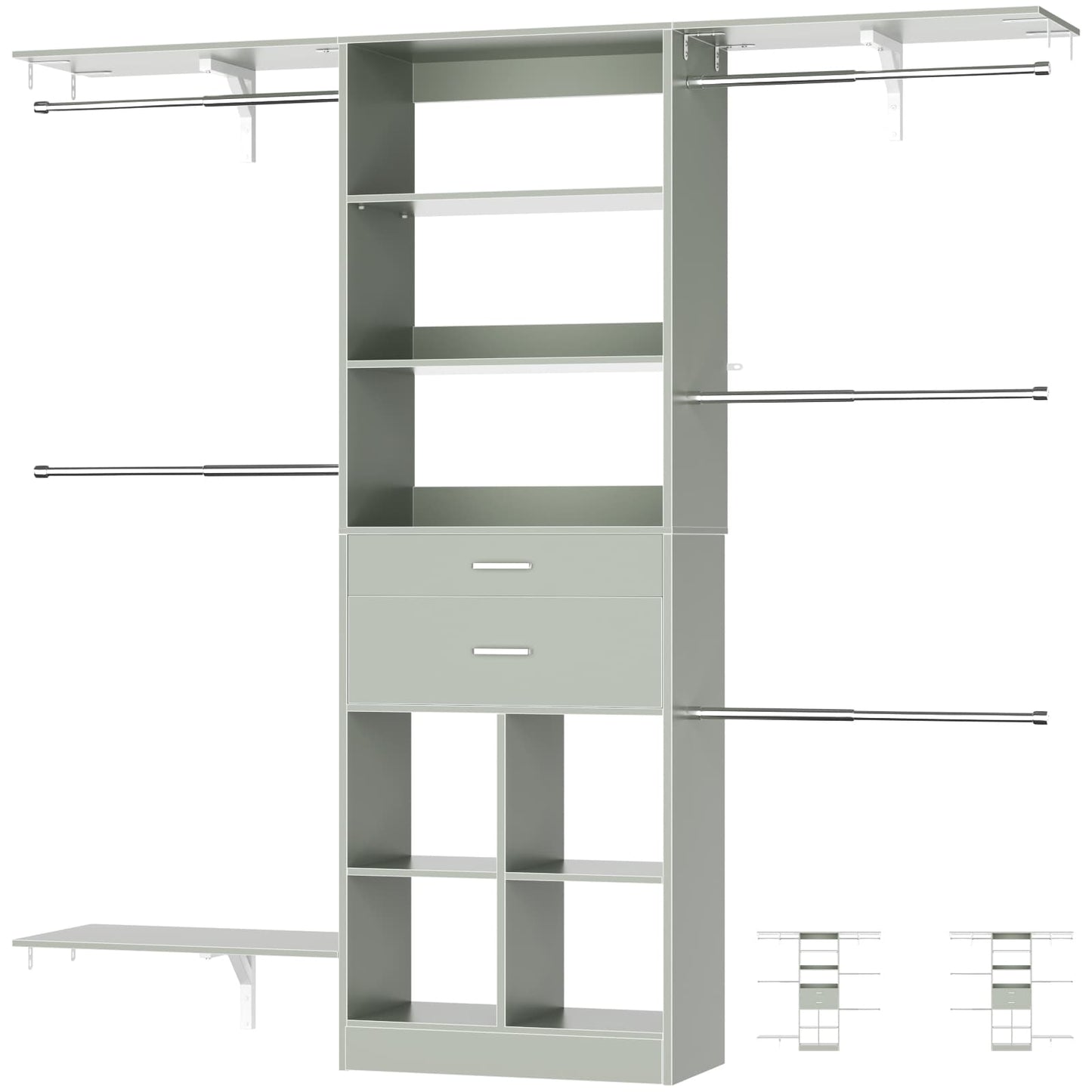 5FT Small Closet System, Baby Closet Organizer System with Wooden Drawers