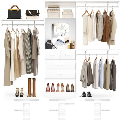 8FT Walk in Closet Organizer with 3 Hanging rods and Shelves