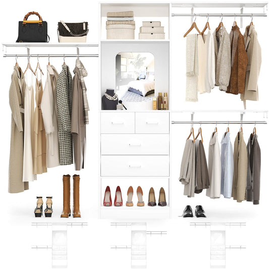 8FT Walk in Closet Organizer with 3 Hanging rods and Shelves