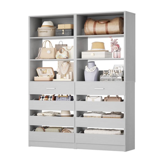 2-Pack Space-Saving Modular Armoire Wardrobe Closet System with 8 Drawers & Adjustable Shelves