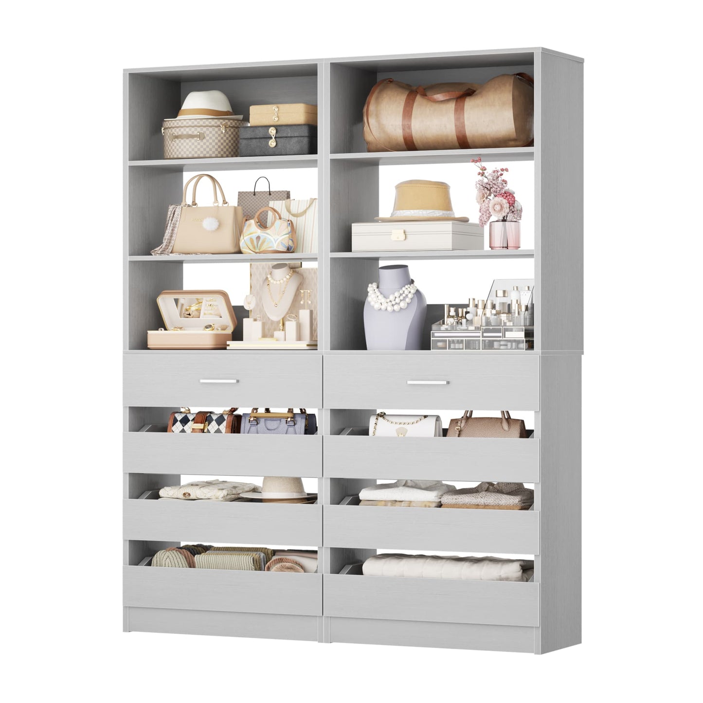 2-Pack Space-Saving Modular Armoire Wardrobe Closet System with 8 Drawers & Adjustable Shelves