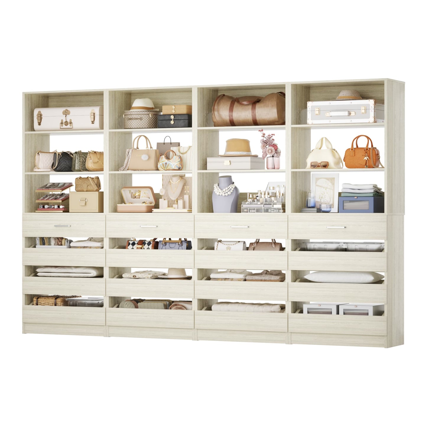 4-Pack Space-Saving Modular Closet Organizer with 16 Drawers & Adjustable Shelves