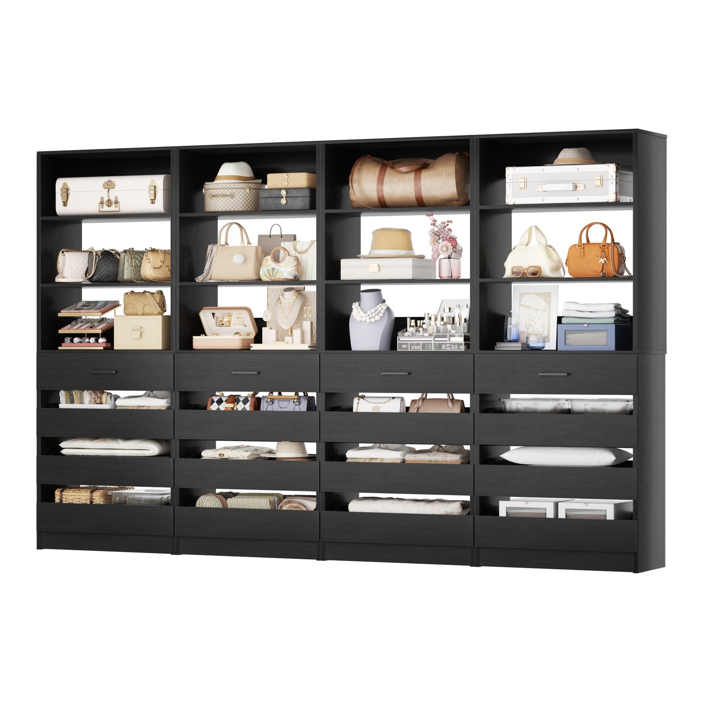 4-Pack Space-Saving Modular Closet Organizer with 16 Drawers & Adjustable Shelves