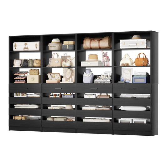 4-Pack Space-Saving Modular Closet Organizer with 16 Drawers & Adjustable Shelves