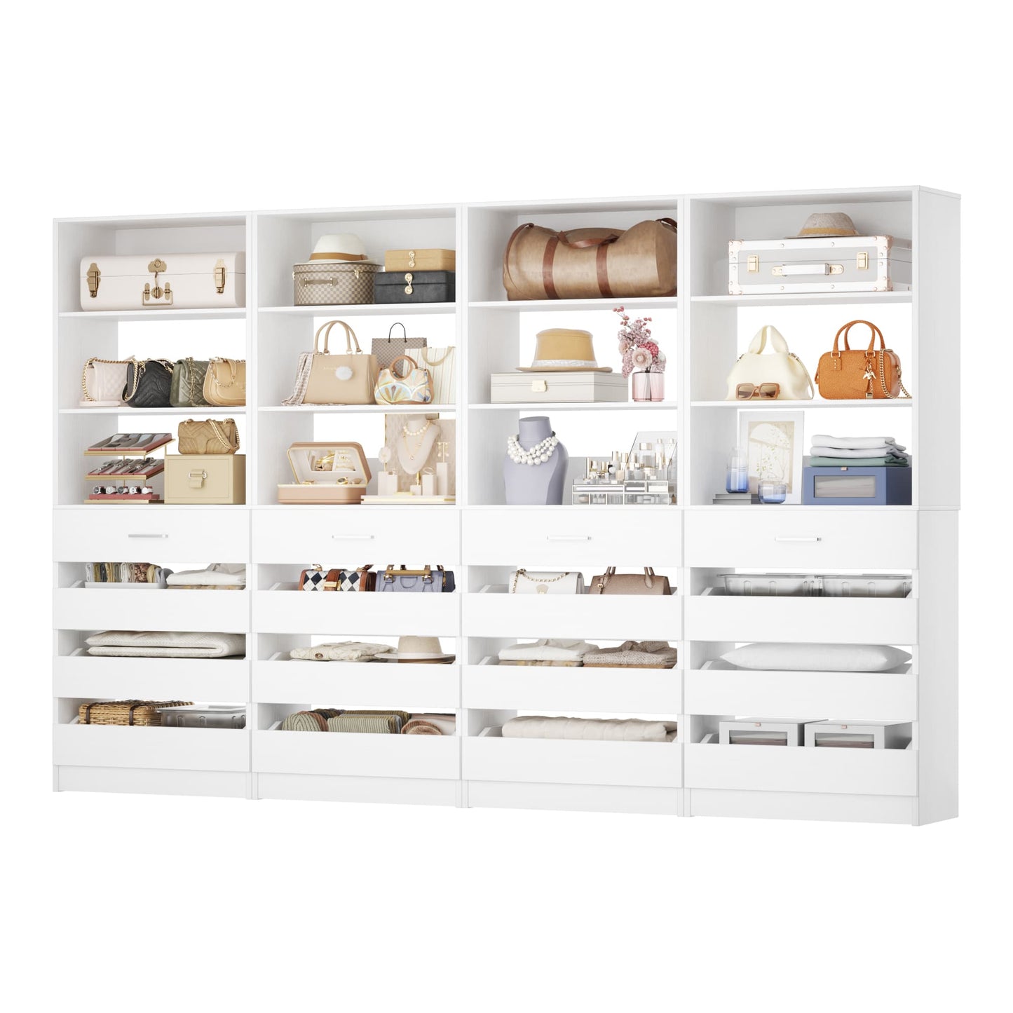 4-Pack Space-Saving Modular Closet Organizer with 16 Drawers & Adjustable Shelves